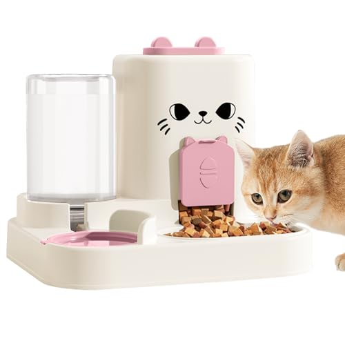 1.6L Auto Gravity Pet Feeder and 0.6L Water Dispenser Set, Automatic Cat Food and Water Dispenser, Gravity Pet Feeder for Small Medium Dog Puppy Cat Kitten (Pink) - color: Pink