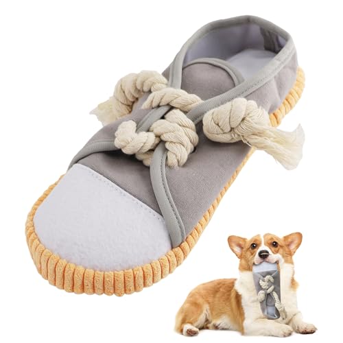 vocheer Dog Chew Toy, Dog Toys to Keep Them Busy Durable Teething Shoe Interactive Squeaky Puppy Toy,Small,Medium Breze, Machine Washable(Grey) - color: Grey