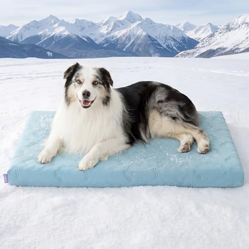 LE SURE ApexCloud™ XL Cooling Dog Bed with Removable Washable Cover,41IN | Q-Max>0.5 Cool-Touch Fabric, Orthopedic Egg Crate Foam,Breathable Non-Slip Summer Mat,For Active Senior Long-Haired Pets,Blue - color: Cooling Blue, size: 41x27x3.3