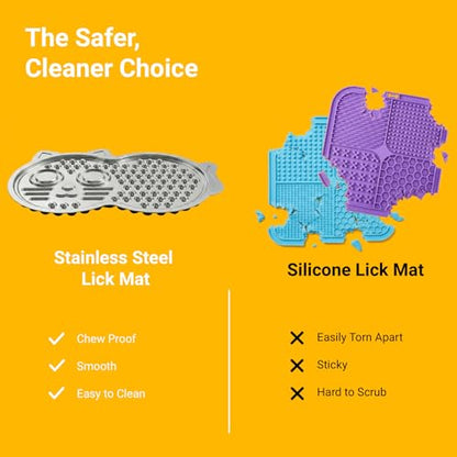 Stainless Steel Lick Mat for Dogs & Cats — 15"×10" Extra Large Metal Dog Licking Mat, Chew-Proof with Suction Cups, Anxiety Relief & Boredom Reducer, Dishwasher Safe, Whisker Friendly