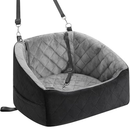 Dog Car Seat for Small Dogs Up to 30 Lbs, Pet Travel Safety Bed for Puppy Cat, Fits in Front/Back Seat, Anti Slip Base, Fully Detachable Washable with 2 Safety Tether(Grey-Black) - color: Grey-Black