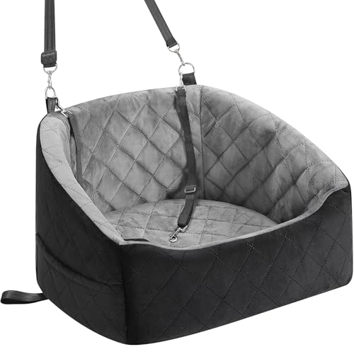 Dog Car Seat for Small Dogs Up to 30 Lbs, Pet Travel Safety Bed for Puppy Cat, Fits in Front/Back Seat, Anti Slip Base, Fully Detachable Washable with 2 Safety Tether(Grey-Black) - color: Grey-Black