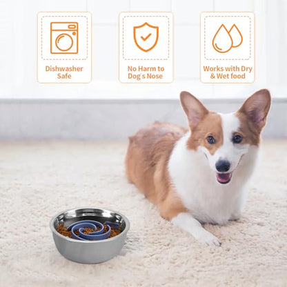 Slow Feeder Dog Bowls Insert, Bestalk Soft Silicone Slow Eating Feeder Insert with Suction Cups for Small, Medium and Large Dogs, Fit into Basic and Elevated Dog Bowls, Dark Blue - color: Dark Blue, size: M