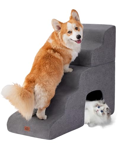 Gray Curved Dog Stairs Ramp for High Beds 28.7" H, 5-Step Dog Steps for Small Dogs and Cats, Pet Stairs for High Bed Climbing, Non-Slip Balanced Pet Step - color: Gray, style: 5-Step