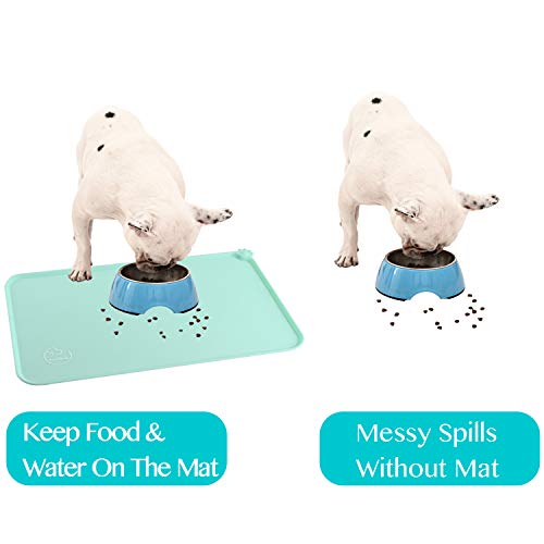 Silicone Waterproof Dog Cat Pet Feeding Mats, Non Slip, Easy Clean Pet Dog Cat Bowl Mats Placemat (18.5" x 11.5") Green - color: Green, size: 18.5" x 11.5"