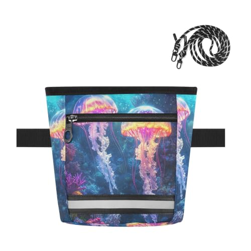 Jellyfish Water-Resistant Dog Treat Pouch, 3 Ways to Wear Treat Bag with Magnetic Closure & Reflective Strip, Hands-Free for Pet Training, Walking