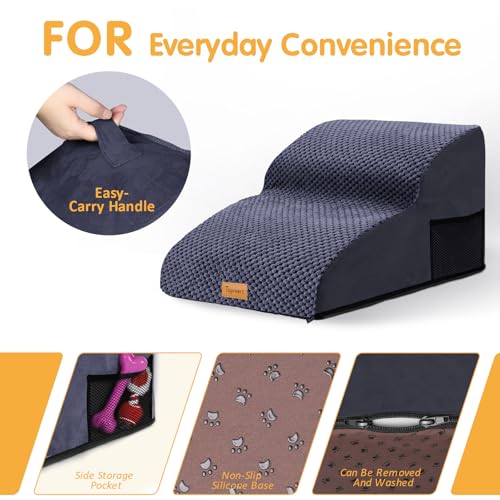 Topmart High Density Extended Foam Dog Ramp&Steps 2 Tiers,11.8" High,Non-Slip Dog Stairs,Soft Foam Pet Ladder with Removable Cover,Best for Injured,Older Cats,Pets with Joint Pain - color: Blue, size: 21.7*15.7*11.8