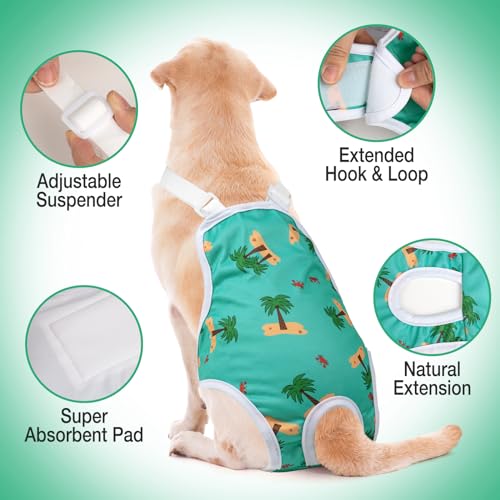 Jollywoods 3 Pack Washable Female Dog Diaper Onesie Sanitary Pantie with Adjustable Suspender, Reusable Fixed Doggie Diapers, Super Absorbent Leakproof for Small Medium Large Dog in Heat Cycle L - size: Large(13"-21" Waist)