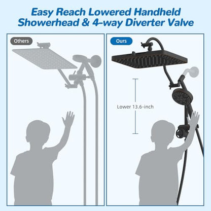 Hibbent cUPC Certified 13'' Shower Head Combo, High Pressure 5 Spray Rainfall Showerhead, 10 Spray Handheld, All Metal Easy Reach 4-way Diverter with Pause Mode, 71'' Hose & Holder, Oil-Rubbed Bronze - color: Oil Rubbed Bronze, style: Square 13"