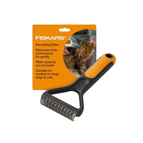 Fiskars Pet, Cat and Dog Brush, Fine Bristles & SoftGrip Handle for Gentle Grooming and Deshedding, Cat and Dog Supplies, Orange/Black