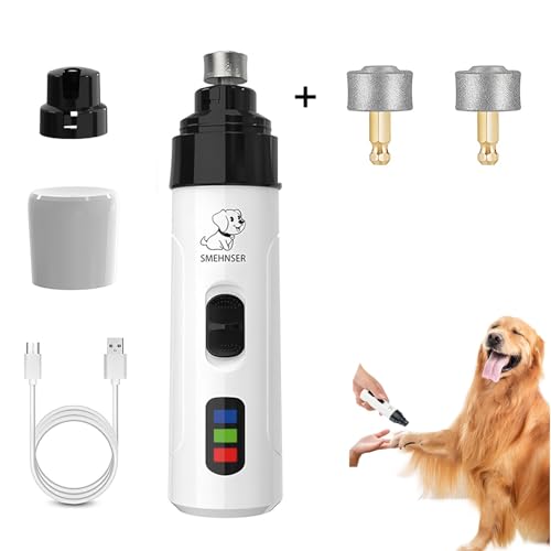 Electric Dog Nail Grinder - USB Rechargeable Electric Nail Trimmer with 3 Diamond Grinding Heads for Small to Large Dogs & Cats