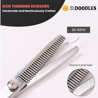 Dog Grooming Scissors Kit - Best Tools for Goldendoodles & Poodles- Straight, Curved & Thinning Shears - Golden Doodle Grooming Professional Grade Stainless Steel, 4 Pc Set (Long Silver) - size: Long