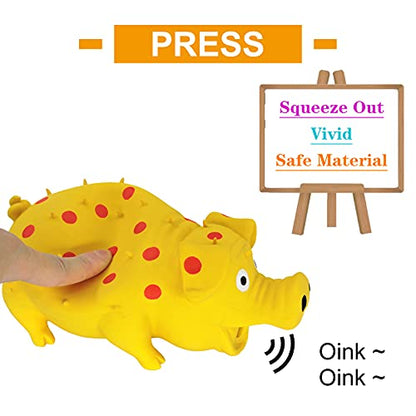 Andiker Dog Squeaky Toy, Dots Latex Dogs Chew Toys with a Oinks Sound Squeaker Grunting Pig Dog Toy Durable Self Play 8" Dogs Squeeze Toy for Dental Biting Chasing to Kill Boring Time (Yellow) - color: yellow