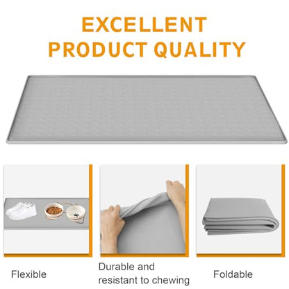 Extra Large Silicone Dog Food Mat 33.9"x21.9" – 0.27" Raised Edge Waterproof Pet Feeding Mat, Non-Slip Placemat for Multiple Bowls, Auto Feeders, Cat Fountains, Dishwasher Safe (Black/Gray) - color: Gray