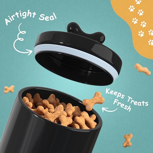 Barnyard Designs Large Dog Treat Container Airtight with Lid, Cute Rustic Ceramic Dog Treat Storage Jar for Kitchen Counter (Black) - color: Black