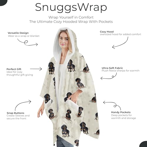 E&S Pets Sherpa Wearable Blanket Hoodie for Women – Soft Fleece Snuggs Wrap – 32 Dog & Cat Breeds – Warm Pet Lover Gifts - color: Dachshund Black