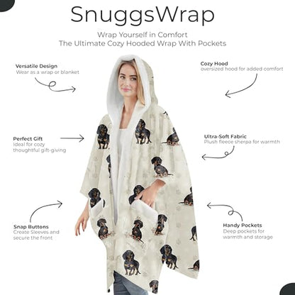 E&S Pets Sherpa Wearable Blanket Hoodie for Women – Soft Fleece Snuggs Wrap – 32 Dog & Cat Breeds – Warm Pet Lover Gifts - color: Dachshund Black