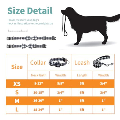 IVY&LANE Dog Collar with Bowtie and Leash Set | Plaid Adjustable Dog Collar | Detachable Bow Tie |5 FT Dog Leash | for Small Medium Large Dogs | Checkered Black | Large - color: Checkered Black, size: L