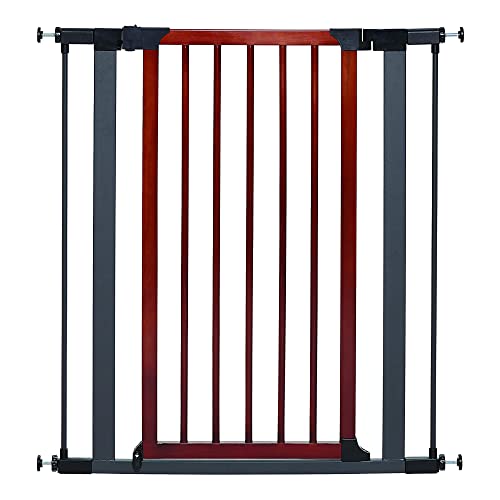 Midwest 39" Walk-Thru Dog Gate, Wooden Door | Steel Frame, Pressure Mounted, Expands 29.5"- 38" Wide, Auto-Close Door, Latch Closure, Includes Two 3" Extensions - color: Decorative Wood, size: 39-Inch