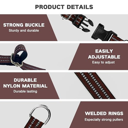 Hikiko Martingale Dog Collars Reflective Nylon Dog Collar with Quick Release Buckle Adjustable Training No Slip Dog Collar (Large, Coffee Brown) - color: Coffee Brown, size: Large