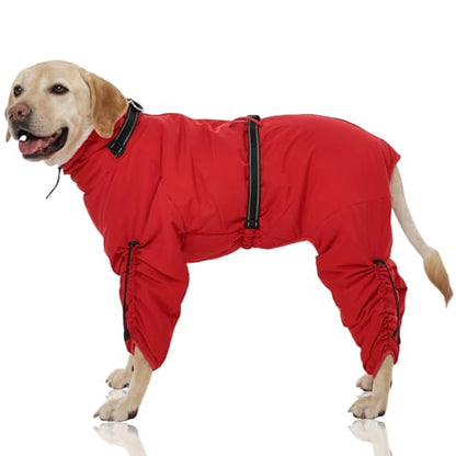 FUAMEY Full Body Dog Coat,Warm Dog Fleece Jackets with Harness Built in Windproof Dogs Snowsuit Zip up Pet Four Legged Pets Jumpsuit Winter Outfit Cold Weather Coats for Extra Large Dogs Red XXL - color: Red, size: XX-Large