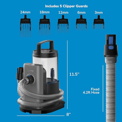 FURME Professional Plus Pet Grooming Vacuum Kit - Cat & Dog Grooming Kit for Easy Pet Care at Home, Quiet & Safe Dog Hair Remover Machine with Brush, Clipper, Shedding & Cleaner Tools & 2L Canister - size: 2 Liter Canister