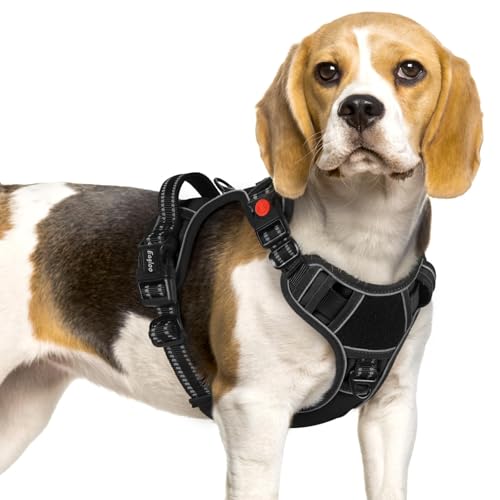 Eagloo Dog Harness Small Sized, Easy Wearing with 3 Buckles, Adjustable No Pull Pet Harness with MOLLE System, No Choke Reflective Vest with Control Handle, Black, S - color: Black, size: Small