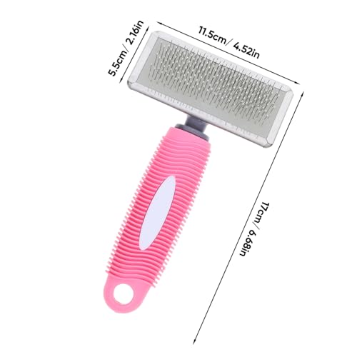 OUNONA Pet Grooming Comb for Dogs and Cats, Medium Pink Rubber Handle Pin Brush with Stainless Steel Pins for Dematting and Shedding, Suitable for Long-haired Pets