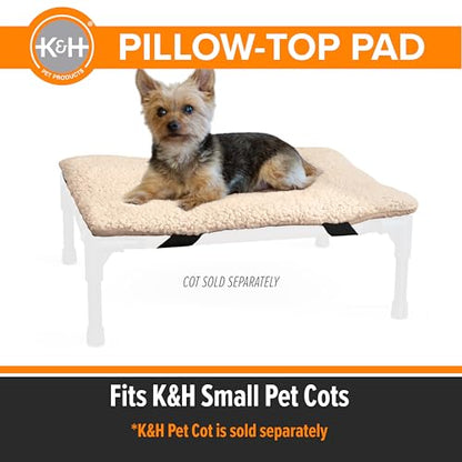 K&H Pet Products Dog Cot Pad (Cot Sold Separately), Pillow-Top Comfort Bed for K&H Small Elevated Dog Beds, Soft & Fluffy, Secure Fit Straps, Machine Washable, Portable - Small 22 X 17in Tan Fleece - size: Small (17 in x 22 in)