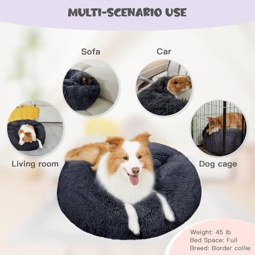 Himax Dog Beds for Large Dogs, Donut Dogs Beds with Blanket Attached, Calming Dog Bed Washable (20"/26"/35") Grey - color: Grey, size: 35.0"L x 35.0"W x 10.0"Th