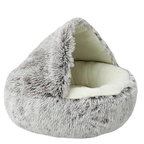 Calming Dog Bed Covered Donut Cat Cave Bed for Indoor Cats Dog,Fluffy Plush Puppy Cushion Pet Beds for Kitten Small Dogs, Brown, 50cm/19.69" - color: Brown, size: 20"L x 20"W x 8"Th