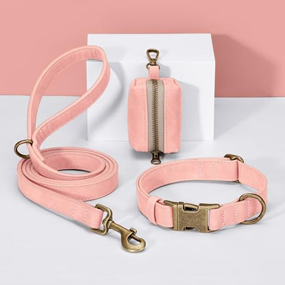 Didog Cute Dog Poop Bag Holder for Leash, Easy-Pull and Colorful PU Leather Dog Poop Bag Dispenser with Metal Clip, Includes 1 Roll Pet Waste Bag for Daily Walking,Pink - color: Pink