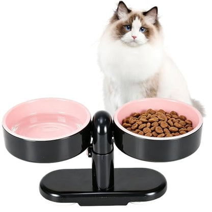 Elevated Cat Bowls, Raised Cat Food and Water Bowl Set with Removable Double Dishes, Adjustable Tilt Stand, Suction Cup Base, Dishwasher Safe Pet Feeder for Cats, Kittens, Small Dogs, Pink