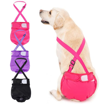 3 Pack Avont Washable Female Dog Diaper with Suspender, Reusable Girl Doggie Diapers for Small Medium Large Doggy in Heat Cycle Period Incontinence -L - color: Black/Pink/Purple, size: L