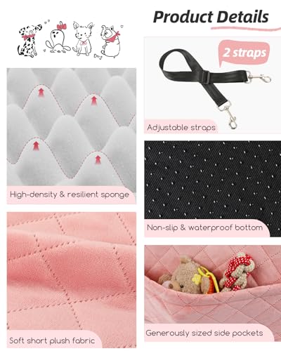 Lealchum Dog Booster Car Seat for Small/Medium Dogs,Soft Puppy Portable Car Seat with Elevated Cushion,Fits in Front/Back Seat,Fully Detachable and Washable,Easy to Install (Pink, Medium) - color: Pink