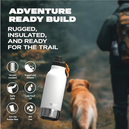 asobu Buddy Bottle a 스테인리스 스틸 단열 물병, 탈착식 개 물병 및 개 사료 및 간식 보관 그릇 포함 (화이트, 963.9g(34온스) 물병 | 그릇 2개) - color: 화이트.