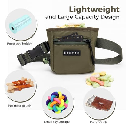 Dog Treat Pouch, Powerful Magnet Closure Device Dog Training Treat Bag Large Capacity Pet Treat Pouch with Poop Bag Dispenser Treat Bag for Dog Training with Metal Waistband Clip (Green) - color: Green