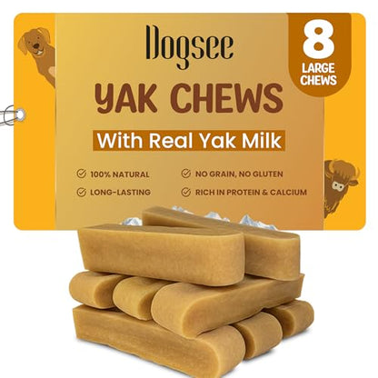 Dogsee Original Himalayan Yak Cheese Dog Chews 2lb (Large - 8 Bars) .100% Natural, 60% Protein, Dog Treats for Large Breed Dog Chews Long Lasting for Aggressive Chewers - size: Large (Pack of 8)