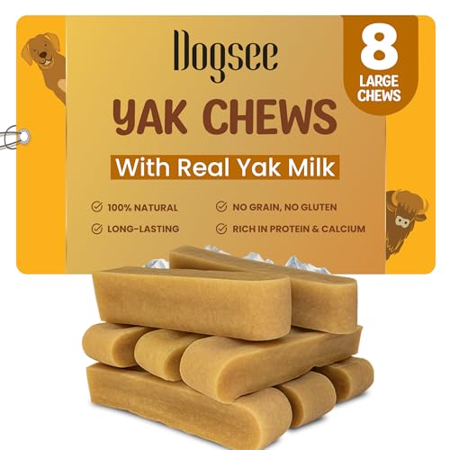 Dogsee Original Himalayan Yak Cheese Dog Chews 2lb (Large - 8 Bars) .100% Natural, 60% Protein, Dog Treats for Large Breed Dog Chews Long Lasting for Aggressive Chewers - size: Large (Pack of 8)