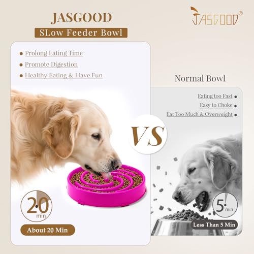 JASGOOD Slow Feeder Dog Bowl for Large Medium Dogs, Anti-Gulping Pet Slower Food Feeding Bowls, Stop Bloat, Preventing Choking, Healthy Design, R-Rose red - color: Hot pink