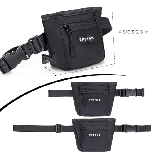 Dog Treat Pouch, Powerful Magnet Closure Device Dog Training Treat Bag Large Capacity Pet Treat Pouch with Poop Bag Dispenser Treat Bag for Dog Training with Metal Waistband Clip (Black) - color: Black