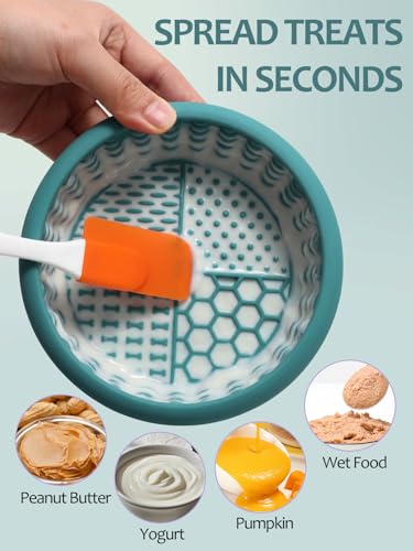 Dog Lick Bowl for Large Dogs, Lick Mat, Slow Feeder Lick Bowl with Brush and Scraper,Strong Suction, Freeze Licking Bowl for Anxiety Relief, Enrichment & Distraction, Dishwasher Safe 7.6 * 3.5 inch - color: Teal