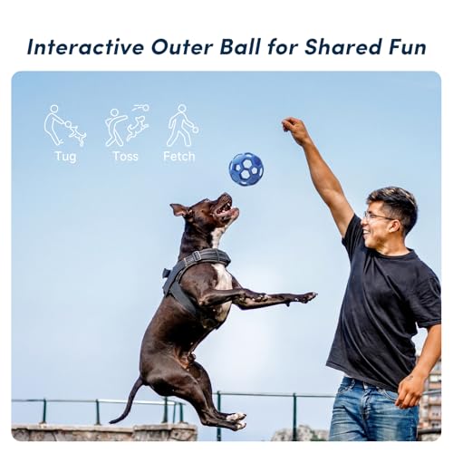 Unique Interactive Dog Toy with Ball-in-Ball Design, 4X Durable Rubber Outer Shell & Inner Smart Automatic Bouncing Ball to Keep Them Busy, Fetch & Puzzle Toys for Medium, Large High Energy Dogs