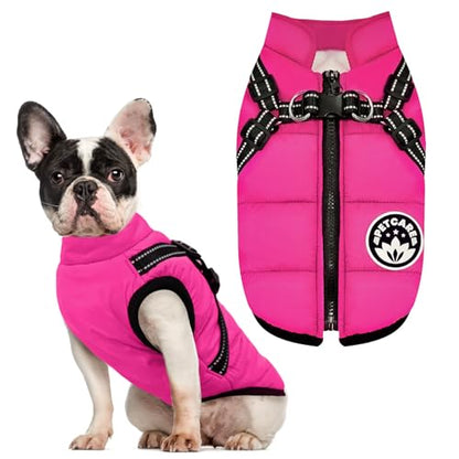 PETCARE Winter Dog Coat with Harness Built in Waterproof Dog Jackets Warm Pet Fleece Vest Windproof Snow Jacket Snowsuit Reflective Dogs Cold Weather Coats for Puppy Small Medium Large Dogs Cats - color: Pink, size: 4XL(Chest 26.8" Suggest 30-45 lbs)