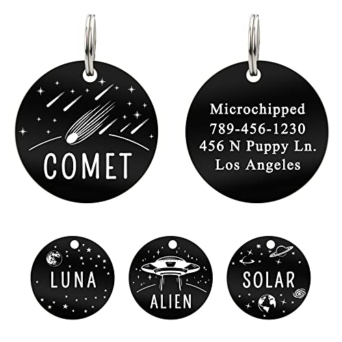UltraJoys Stainless Steel Personalized Dog/Cat ID Tag with Engraving Front and Back, Custom Round Tag with Comet Design - color: .Round-comet, size: Large