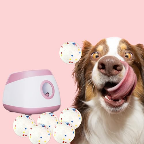 Automatic Dog Ball Thrower Launcher Interactive Toys, Auto Dog Ball Launcher for Medium to Large Dogs, Remote Control Tennis Balls Machine for Dogs, Pet Mental Stimulation Toys, with 6 Balls - color: pink