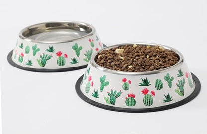 Stainless Steel Dog Bowls, Food and Water Non Slip Anti Skid Stackable Pet Puppy Dishes for Small, Medium and Large Dogs (2 Pack) - color: Cactus, size: 1.5 Cup/12 oz