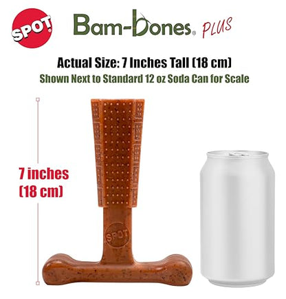 SPOT Bam-Bones Plus Coffee Wood T-Bone Dog Chew Toy, Beef Flavor, Nylon and Coffee Wood Fiber Blend, Durable Chew for Heavy Chewers and Dogs Under 90 lbs, Non-Splintering Dental Chew, 7 Inch - size: 7 Inch (Pack of 1)