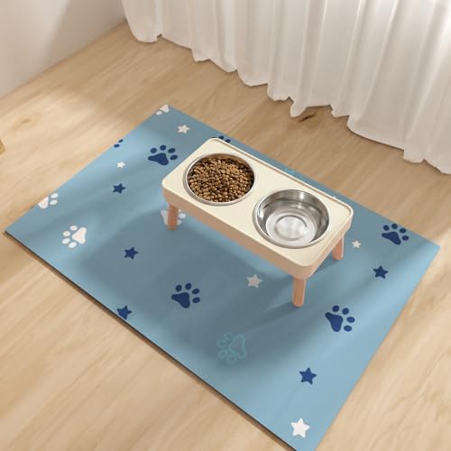 Pet Feeding Mats 16"x24"- Absorbent Dog Mat for Food and Water, Large Pet Food Mat, Rubber Mat for Dog Bowls, Pet Food Mats for Floor, Mat for Cat Food and Water Bowls - color: Blue Star, size: 16"x24"