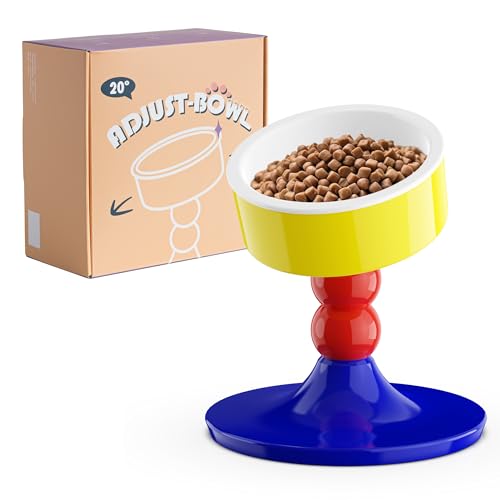 Ceramic Elevated Raised Cat Bowls,Cat Food Dish with Stand, 3 Height Adjustable Raised Dog Bowl Stand for Small Dogs Cats, Adjusts to 4.69", 5.98", 7.28" (Red & Blue) - color: Red & Blue